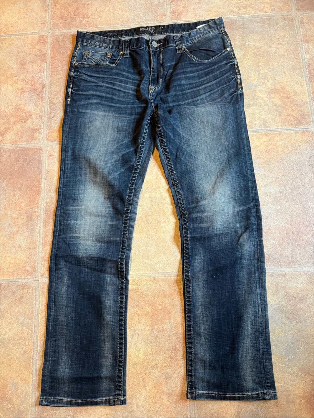 Men's Straight-Leg Dark Blue Washed Jeans